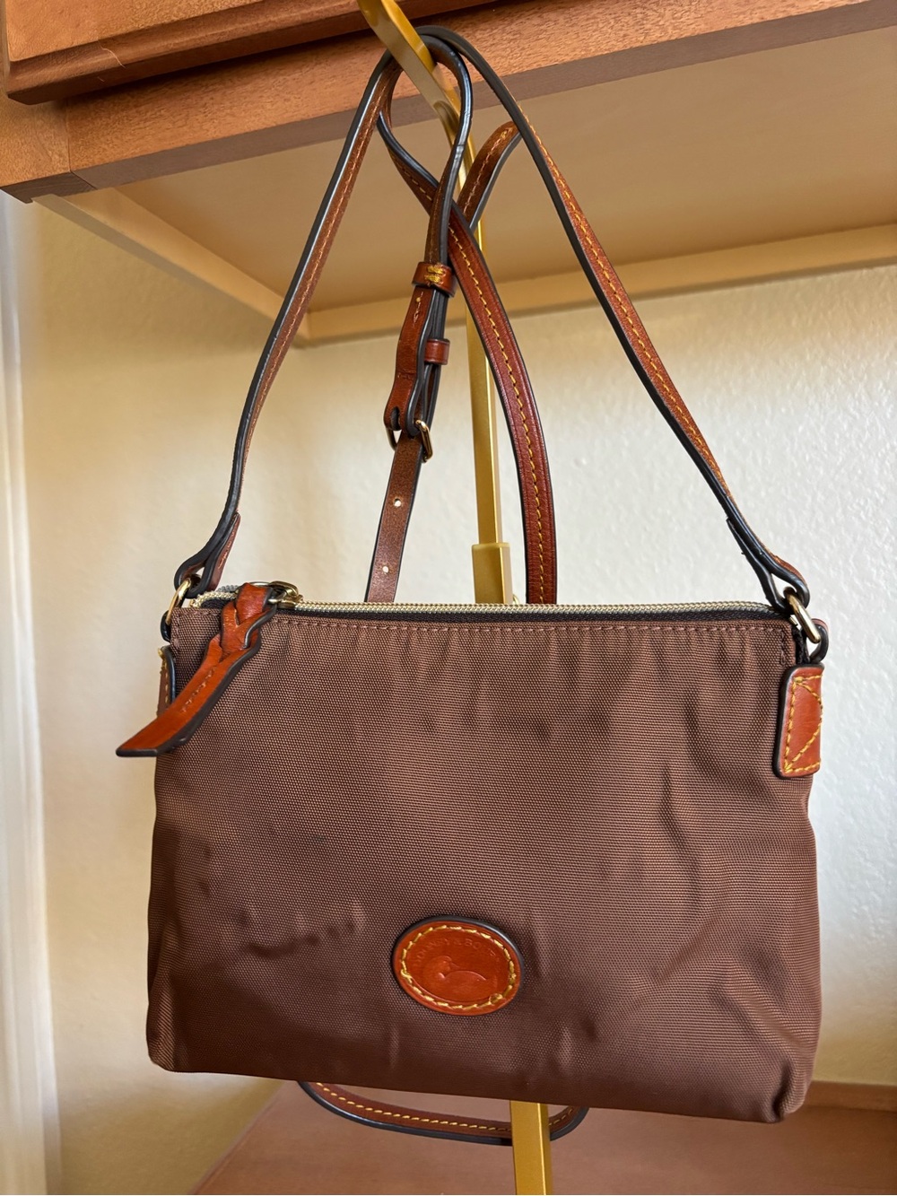 Dooney & Bourke Brown Nylon Crossbody with Tan Leather Trim